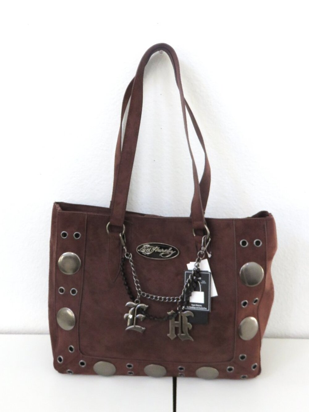 Ed Hardy Brown Suede charms Tote Bag